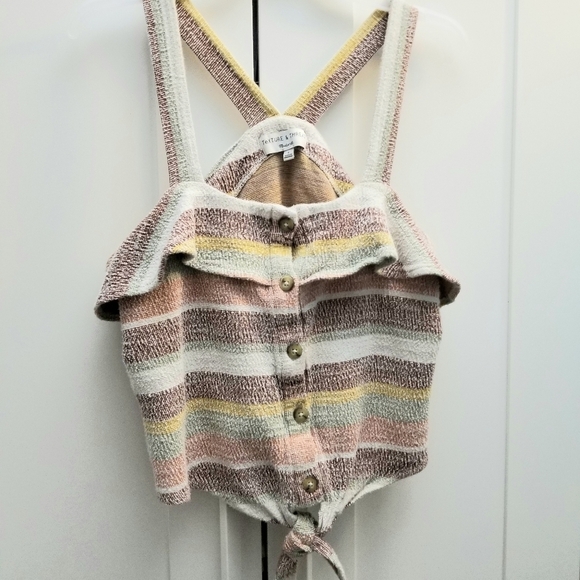 Madewell Stripe Brown Textured Top. Size Small - Picture 3 of 7